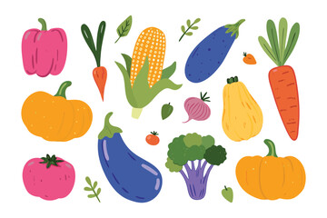 Fresh Harvest: A vibrant collection of hand-drawn vegetables, brimming with natural goodness and color, perfect for any culinary creation.