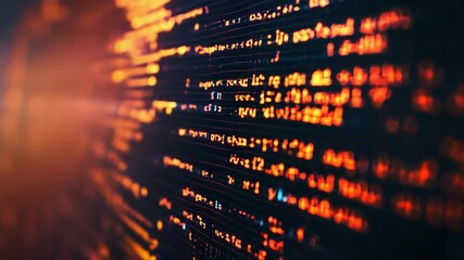 Programming code running on a computer screen with orange glow - Powered by Adobe