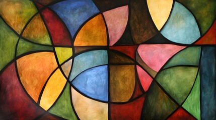 Abstract Geometric Art Painting Colorful Stained Glass Design