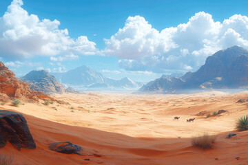 Naklejka premium Tranquil Nomadic Life in a Vast Desert Landscape