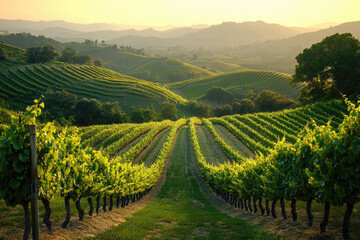 Naklejka premium Morning Light Reveals the Vineyard’s Quiet Majesty
