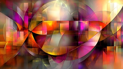 Abstract Geometric Art,  Vibrant Hues and Dynamic Shapes