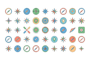 Collection of compass and navigation icons for design projects