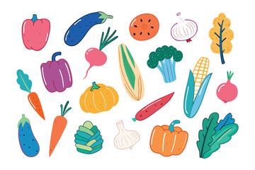 Fresh Farm Vegetables: A colorful array of vibrant vegetables, hand-drawn with a charming aesthetic.