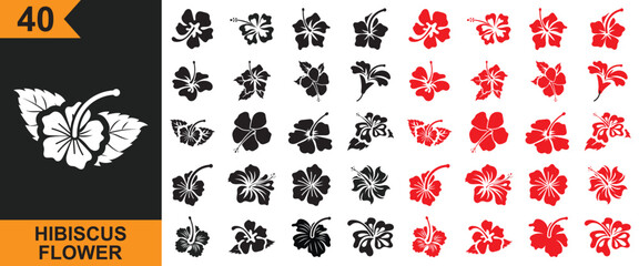 Black, and red Hibiscus Flower icon. A Simple, Elegant Design Ideal for Beauty, Nature, or Floral-related Branding Projects. Vector illustration. isolated on white  background. EPS 10  © KD Vector Studio