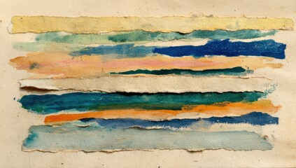 Torn paper strips, layered with washes of color