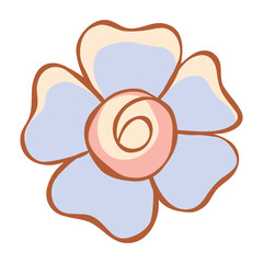 Blue Daisy Flower, top view. Hand drawn Floral Elements in soft Pastel colors. Cottagecore Aesthetic Isolated stickers