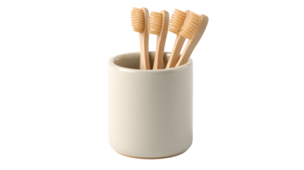 A single, sleek, modern ceramic toothbrush holder with no brushes, emphasizing its clean design, isolated on a pure Transparent Background.