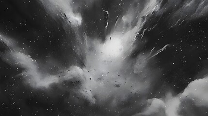 Dramatic Monochrome Nebula Space Art,  Cosmic Clouds and Stars