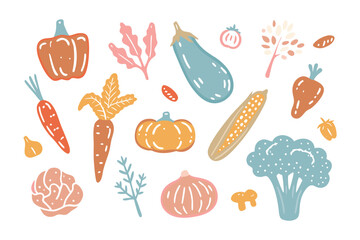 Harvest Bounty: A charming illustration showcasing a delightful assortment of vibrant vegetables, each carefully drawn with soft textures and colors that evoke the freshness of the farm.
