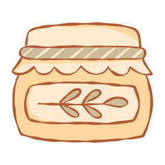 Jar of Herbal Homemade Cream. Hand drawn Organic Cosmetics elements. Cottagecore Aesthetic collection