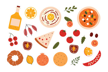 Mediterranean Cuisine: A colorful array of dishes, ingredients, and accompaniments, a feast for the eyes and a celebration of tastes. 