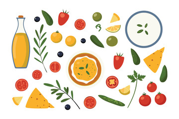 Fresh, Vibrant Culinary Assortment: A colorful collection of freshly prepared ingredients, carefully arranged, bursting with the essence of health and flavor.