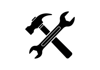 Hammer and wrench repair tools icon vector diy handyman service equipment silhouette
