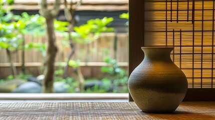 Serene Stone Vase in Japanese Garden Setting