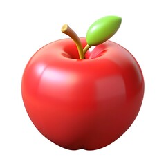 Vibrant red apple with green leaf and stem isolated on white background