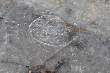 ice texture on frozen lake closeup
