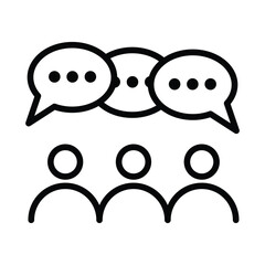 Three people with speech bubbles above their heads suggesting discussion