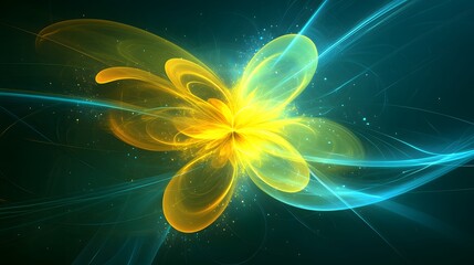 Abstract Yellow Blue Flower Energy Burst Fractal Art