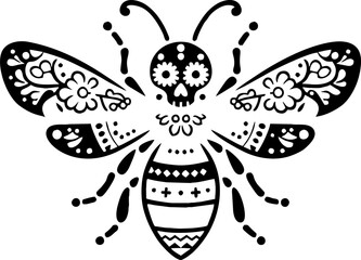 Mexican Style Bee Solid Black Vector Silhouette on White Background