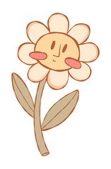 Adorable Flower Stem with Smiley Face. Cartoon childish Character. Cottagecore Aesthetic Isolated stickers