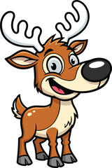 Cartoon reindeer, big antlers, smiling animal, festive character, Christmas illustration, holiday theme, cute drawing, cheerful deer, kids art, winter design