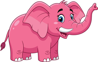 Cute cartoon pink elephant with big blue eyes, adorable children's illustration, playful animal character, nursery design, educational art, vector clipart
