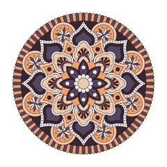 Vector mandala isolated on white background. Ornament card with mandala on dark blue, yellow and white colors. Oriental pattern, vintage decorative element for design
