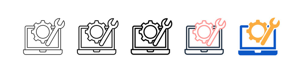 Laptop different style icons set vector illustration. 