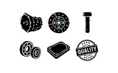 six different glitch effect illustration isolated on white backgorund rear differential system axle shaft flange rear differential system locker actuator rear differential system fluid