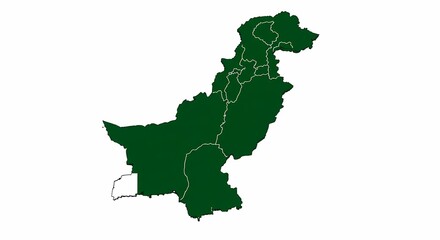 Stylized Map of Pakistan Dark Green Outline
