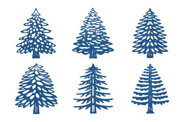 Evergreen Forest Elements: A collection of various hand-drawn illustrations, capturing the serene and evergreen characteristics in a unique and artistic display.