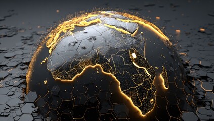 3D Earth, Africa-focused, glowing network