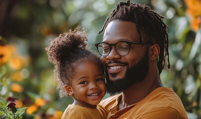 Candid Black father and child spending time together gardening, symbolizing positive fatherhood and inclusive family values. Father's Day concept, Generative AI