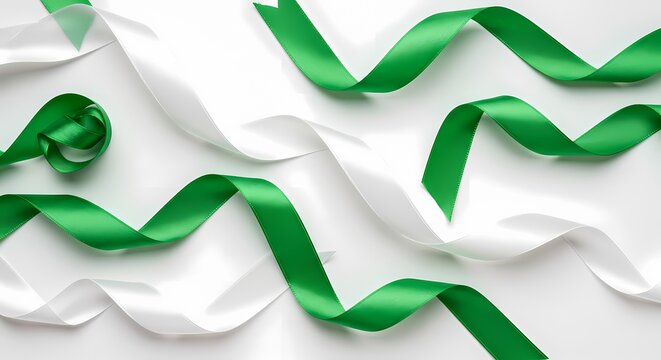 Green and White Ribbons Abstract Composition