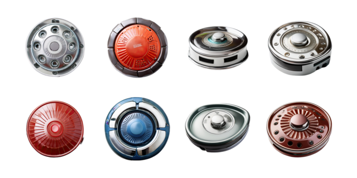 Variety of Car Wheel Hubcaps Displayed Flat Lay Style, PNG collection, set bundle, isolate on transparent or white background