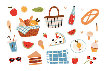 Picnic Delight: An illustration of various picnic essentials arranged invitingly, perfect for a relaxing outdoor feast.