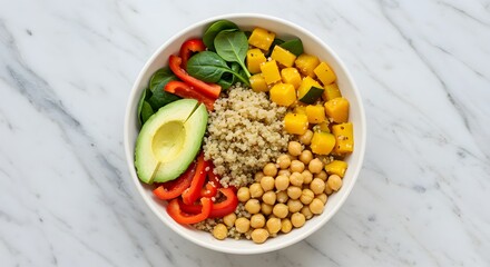 Fresh Quinoa Buddha Bowl on Marble Table