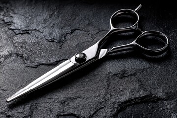 Obraz premium Professional hair shears on dark stone