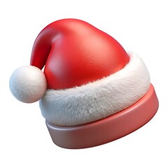 Classic red santa claus hat with white fur trim and pom pom isolated on white background