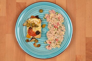 Baked tofu dish with barley salad