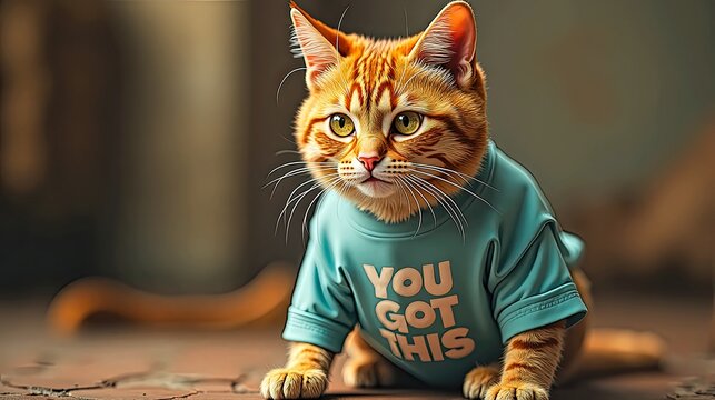 Motivational Cat in T-Shirt Saying "You Got This" with Friend