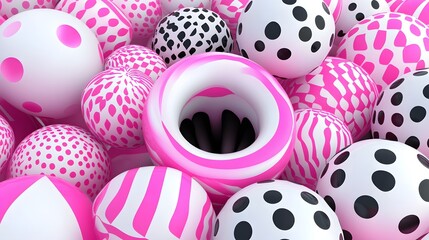 Abstract Pink and White Patterned Spheres 3D Render