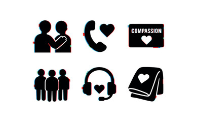 six different glitch effect illustration isolated on white backgorund compassion empathy training module compassion patient outreach call script compassion kindness token card compassion