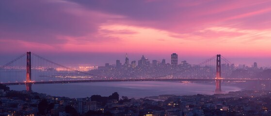 Obraz premium Golden Gate Bridge Sunset Panorama: San Francisco Bay at Dusk