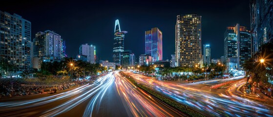 Night Cityscape: Vibrant Ho Chi Minh City Streets