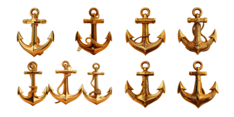 Collection of Golden Anchors in Various Designs for Graphics