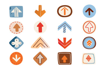 Arrows's diverse directions: A collection of various arrow designs, each pointing in a different direction, showcasing a multitude of paths and options. It symbolizes movement, guidance.