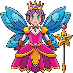 Halloween Fairy Costume with Wings and Wand – Flat Clean Vector