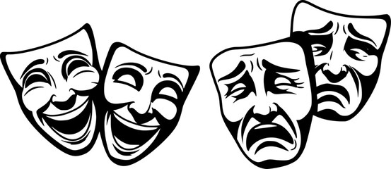 Masquerade vector icon on white background. Comic and tragic mask icon
